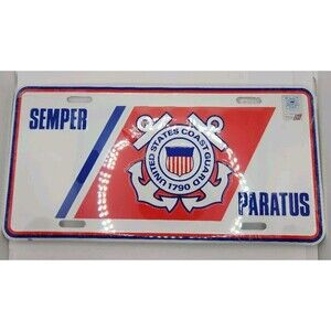 United States Coast Guard Semper Paratus White 6"x12" Aluminum License Plate